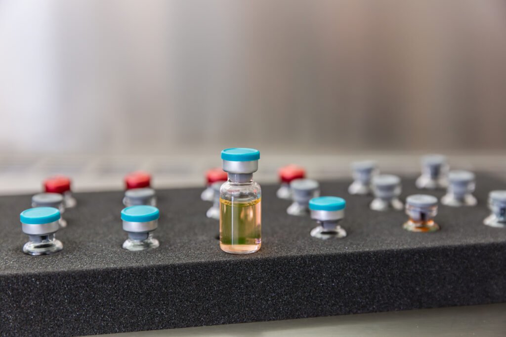 Close-up of a reference sample in a test set tray